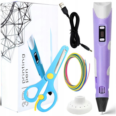 Zestaw Długopis 3D Pen Fioletowy Dla Dzieci + Wkłady + Nożyczki