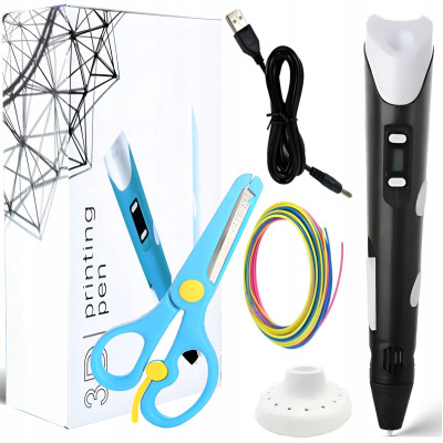 Zestaw Długopis 3D Pen Czarny Dla Dzieci + Wkłady + Nożyczki