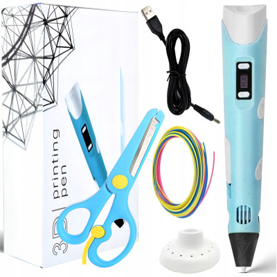 Zestaw Długopis 3D Pen Niebieski Dla Dzieci + Wkłady + Nożyczki