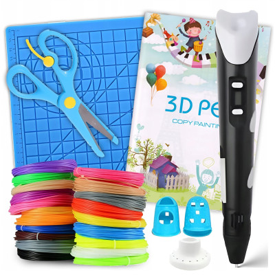 Zestaw Długopis 3D Pen Czarny + 100 M wkładów + Szablony + Mata