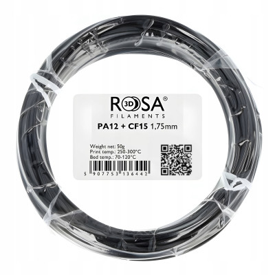 Filament ROSA 3D PA12 + CF15 Black / Czarny 1,75 mm 50 g